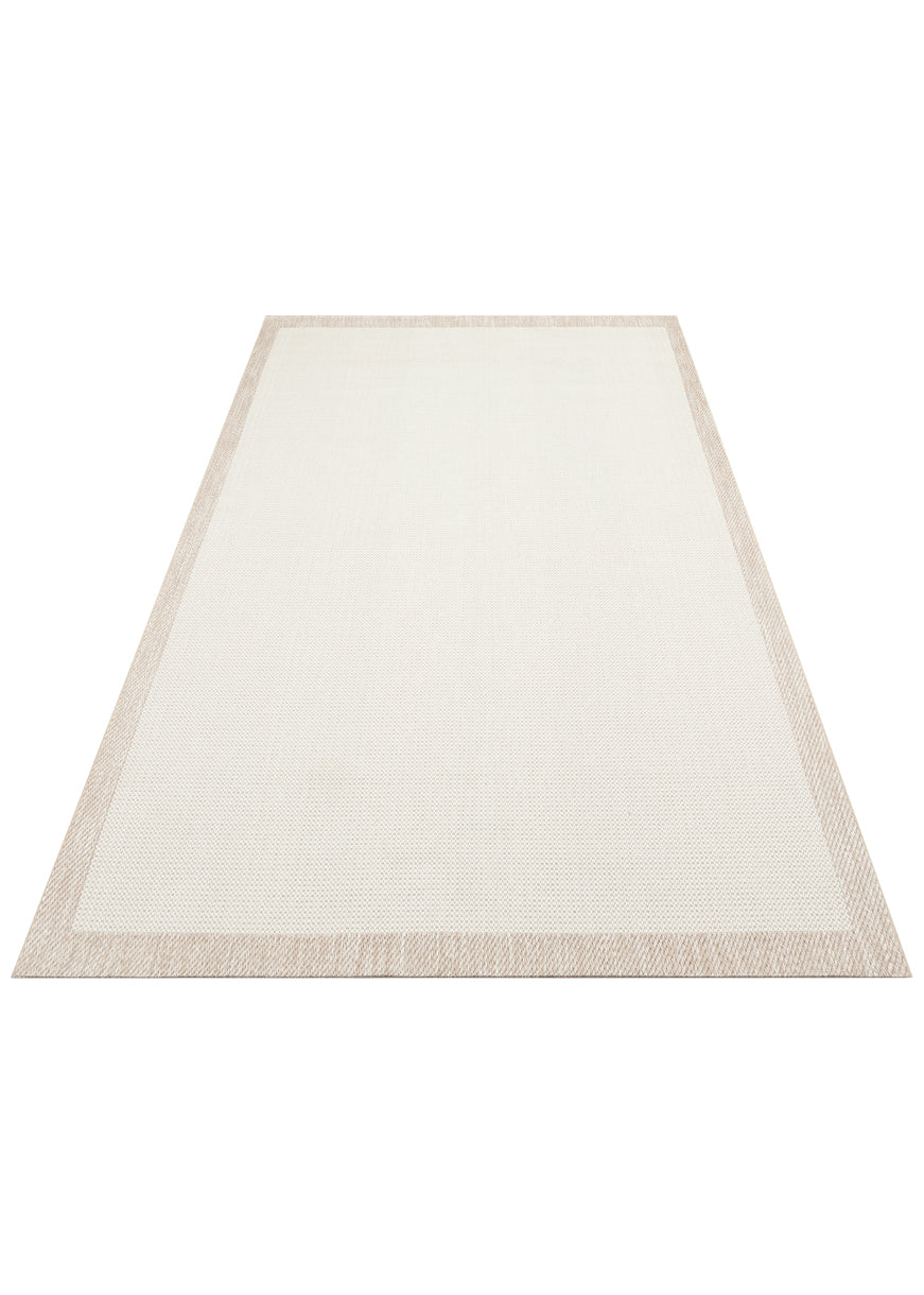 Savne Bej Ekru Bordürlü Dokulu Modern Kilim – mekânda kullanım