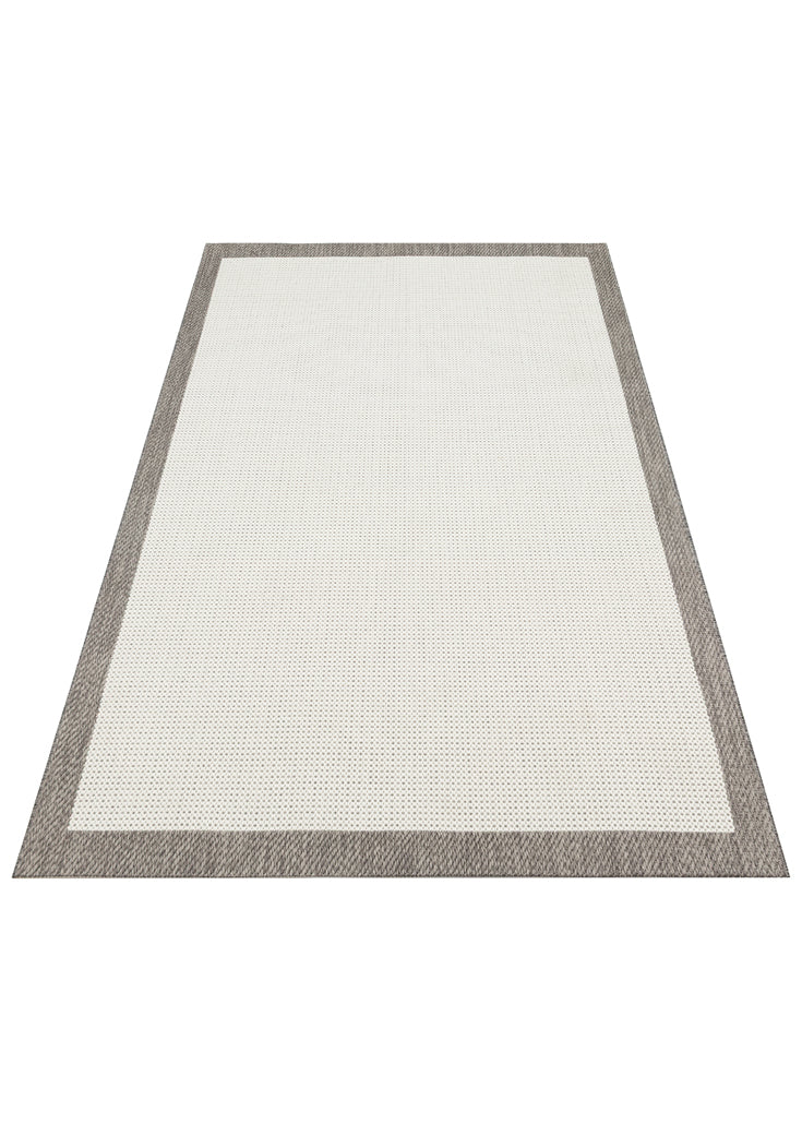 Savne Gri Bej Bordürlü Kaymaz Tabanlı Modern Kilim – mekânda kullanım