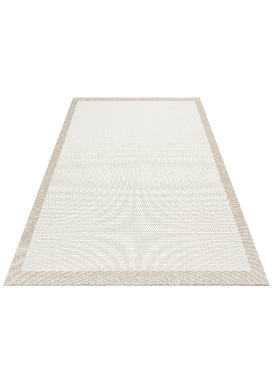 Savne Ekru Bej Bordürlü Kaymaz Tabanlı Modern Kilim – mekânda kullanım