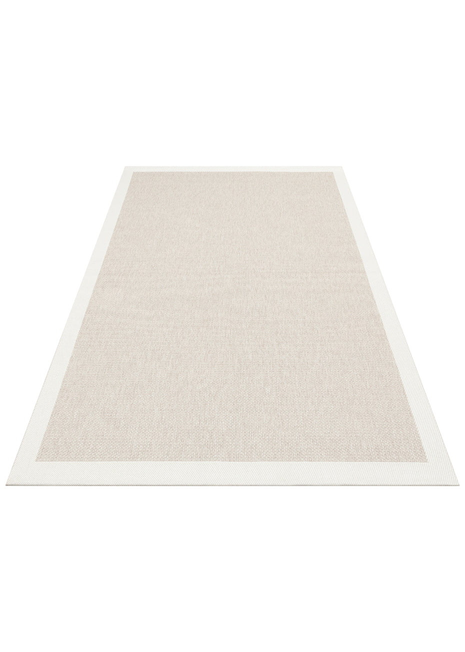 Savne Bej Kırmızı Bordürlü Düz Modern Kilim – mekânda kullanım