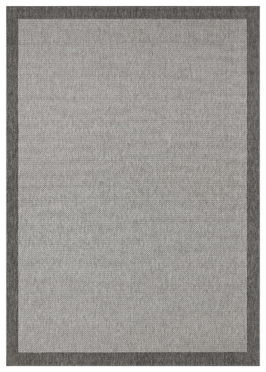 Savne Koyu Gri Kırmızı Bordürlü Dokulu Modern Kilim