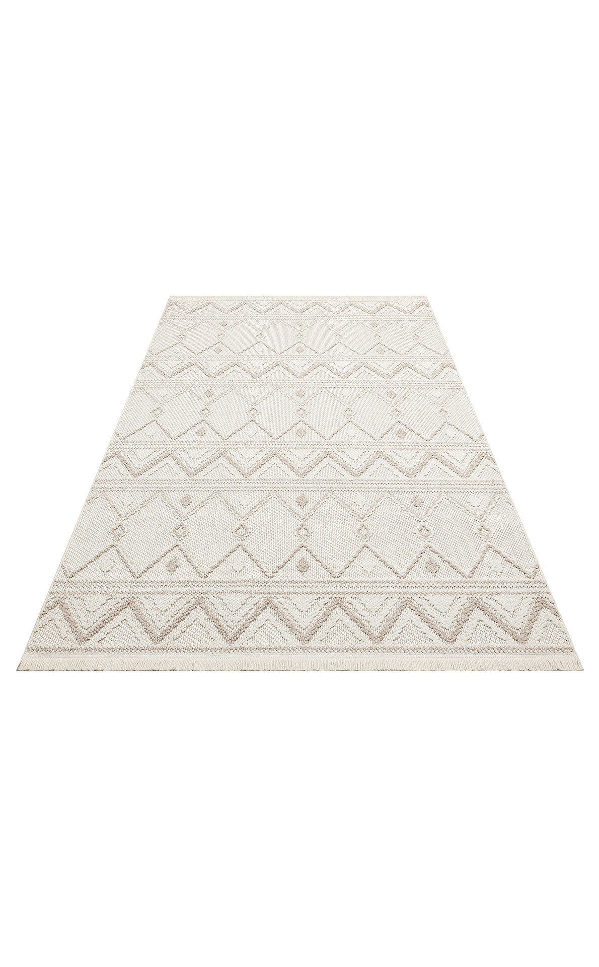 Aleva Kırmızı Bej Geometrik Desenli Polyester Halı – mekânda kullanım