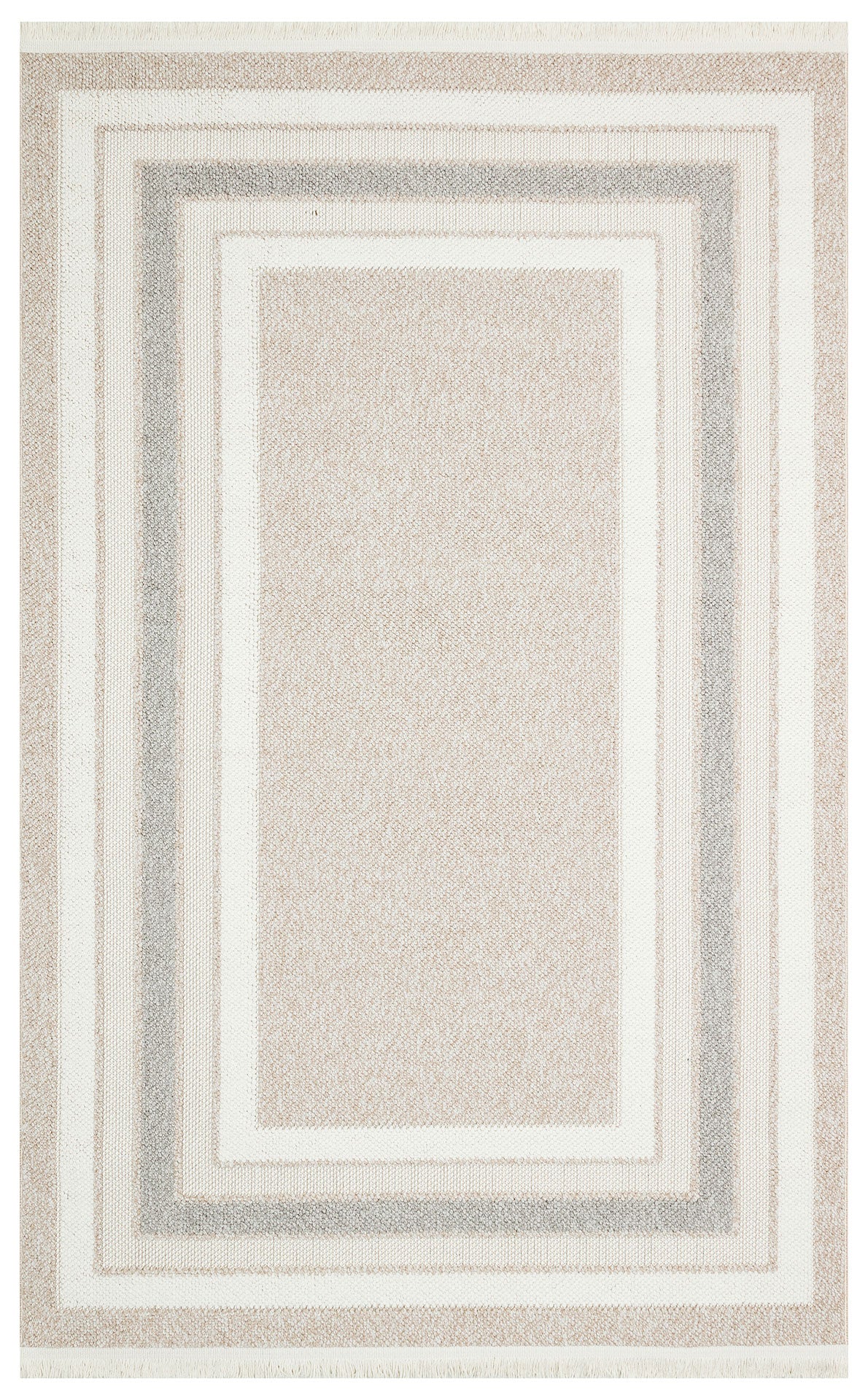 Aleva Bej Gri Geometrik Desenli Modern Polyester Halı