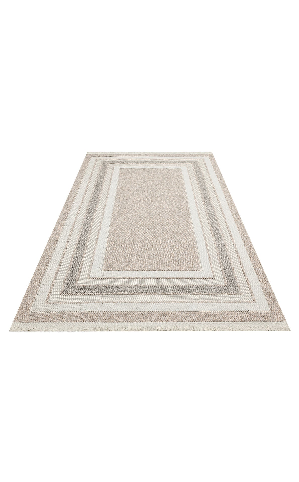 Aleva Bej Gri Geometrik Desenli Modern Polyester Halı – kenar detayı