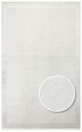 Ramri White Grey Modern Plain Pattern Viscose Floss Rug