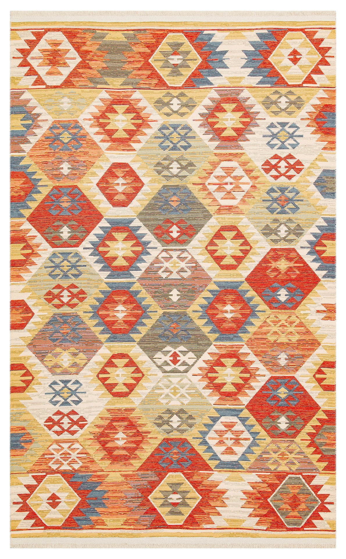 Lerva Çok Renkli Etnik Geometrik Polyester Pamuk Kilim – genel görünüm