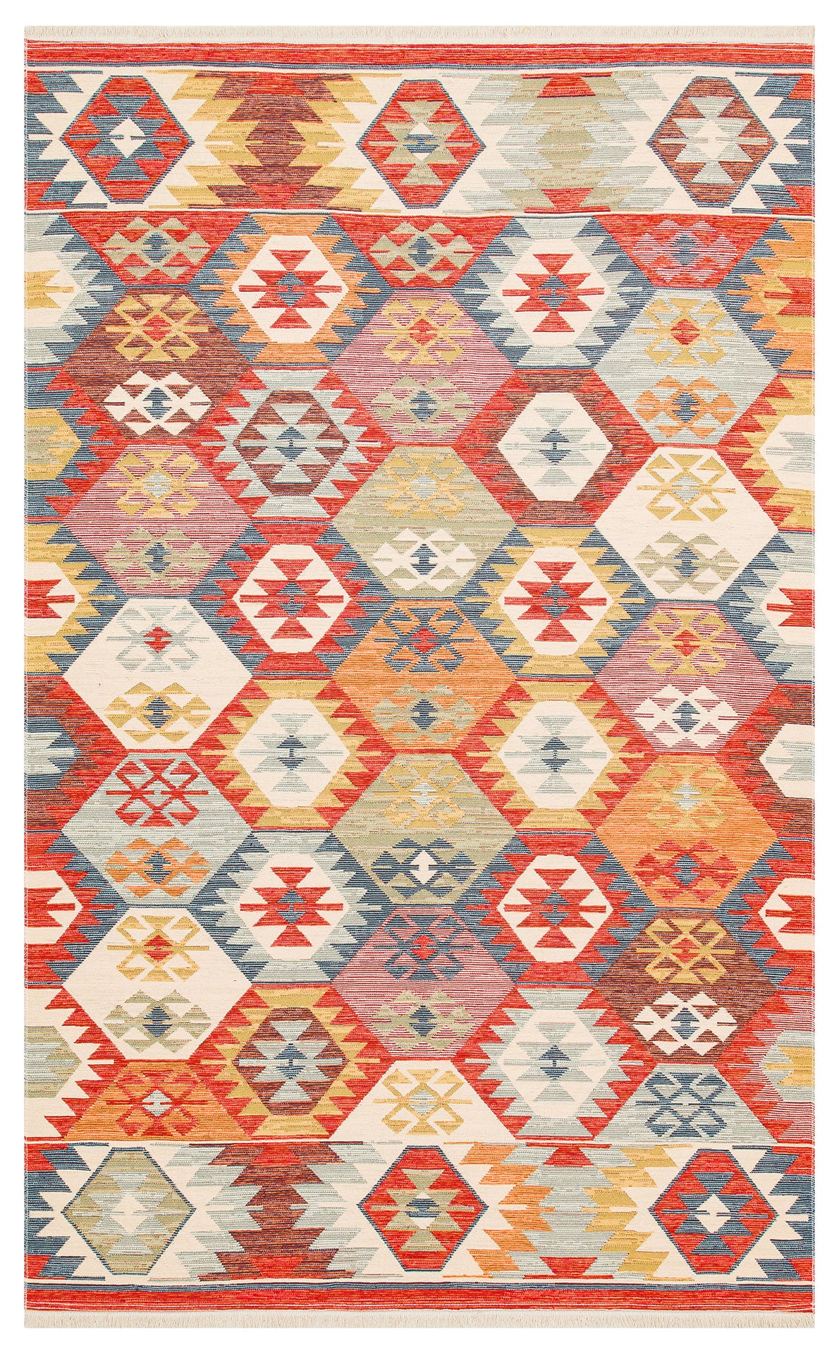 Lerva Çok Renkli Etnik Geometrik Polyester Pamuk Kilim