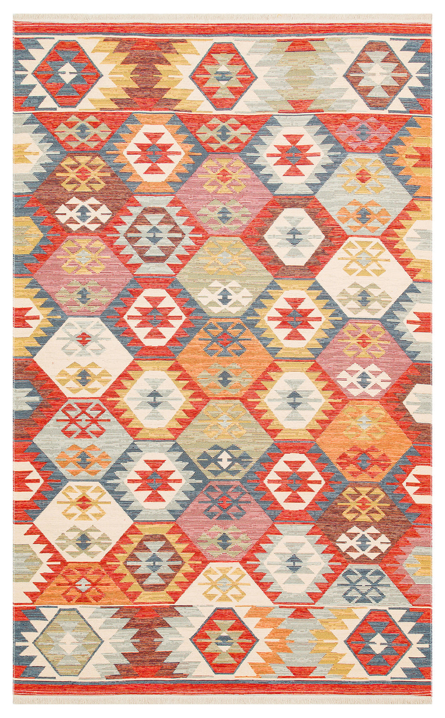 Lerva Çok Renkli Etnik Geometrik Polyester Pamuk Kilim