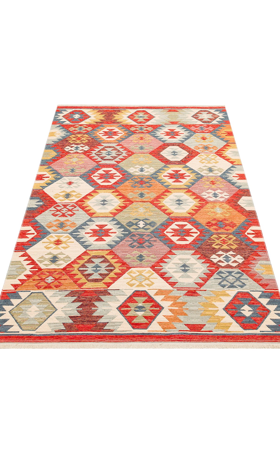 Lerva Çok Renkli Etnik Geometrik Polyester Pamuk Kilim – kenar detayı