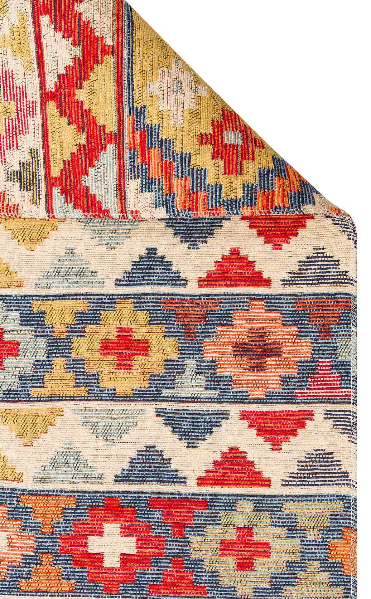 Lerva Çok Renkli Bej Etnik Geometrik Desenli Kilim – doku yakın çekim