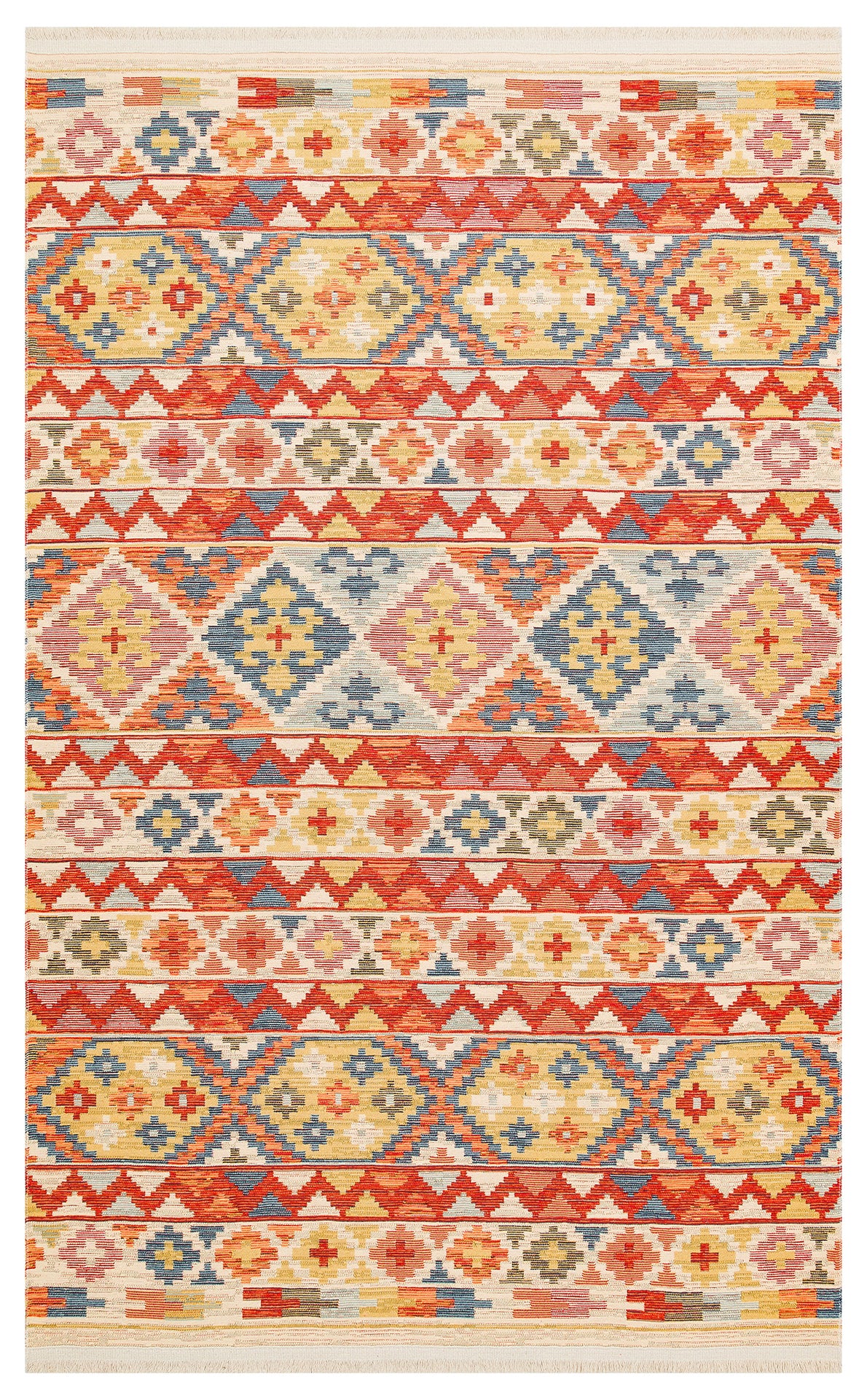 Lerva Çok Renkli Bej Etnik Geometrik Desenli Kilim – genel görünüm