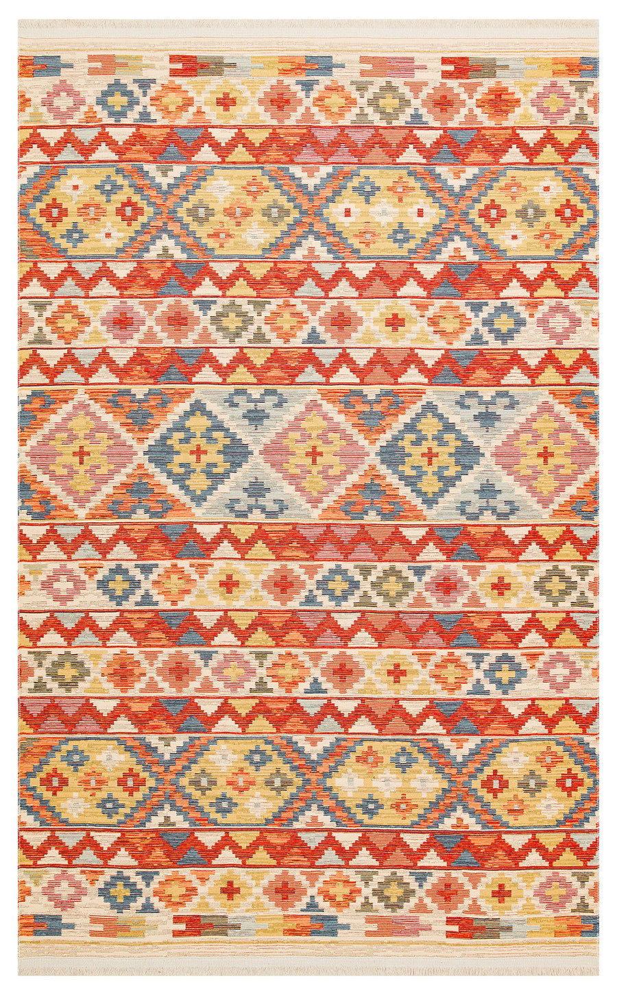 Lerva Çok Renkli Bej Etnik Geometrik Desenli Kilim – genel görünüm