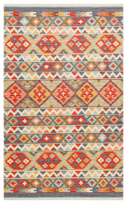 Lerva Çok Renkli Bej Etnik Geometrik Desenli Kilim