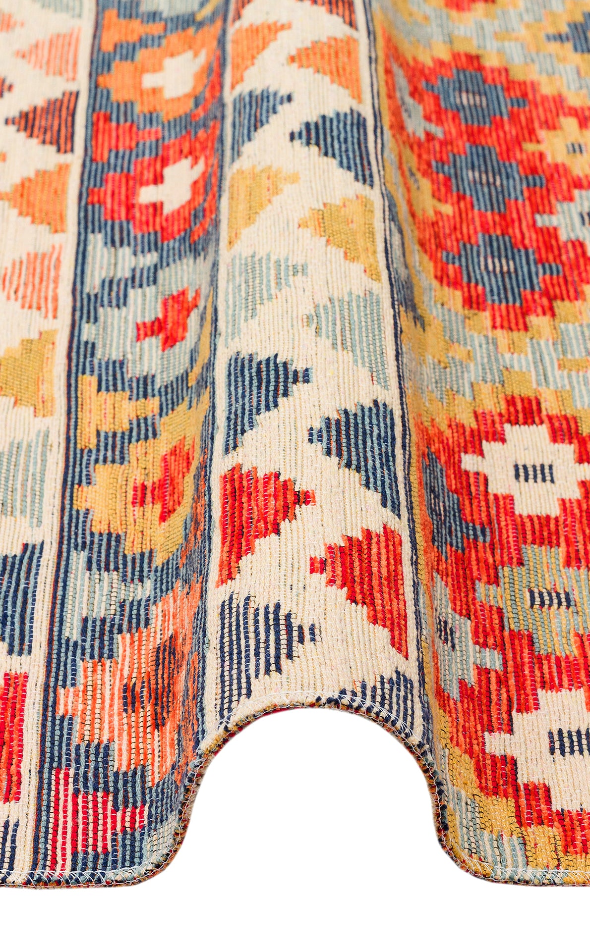 Lerva Çok Renkli Bej Etnik Geometrik Desenli Kilim – detay görünümü