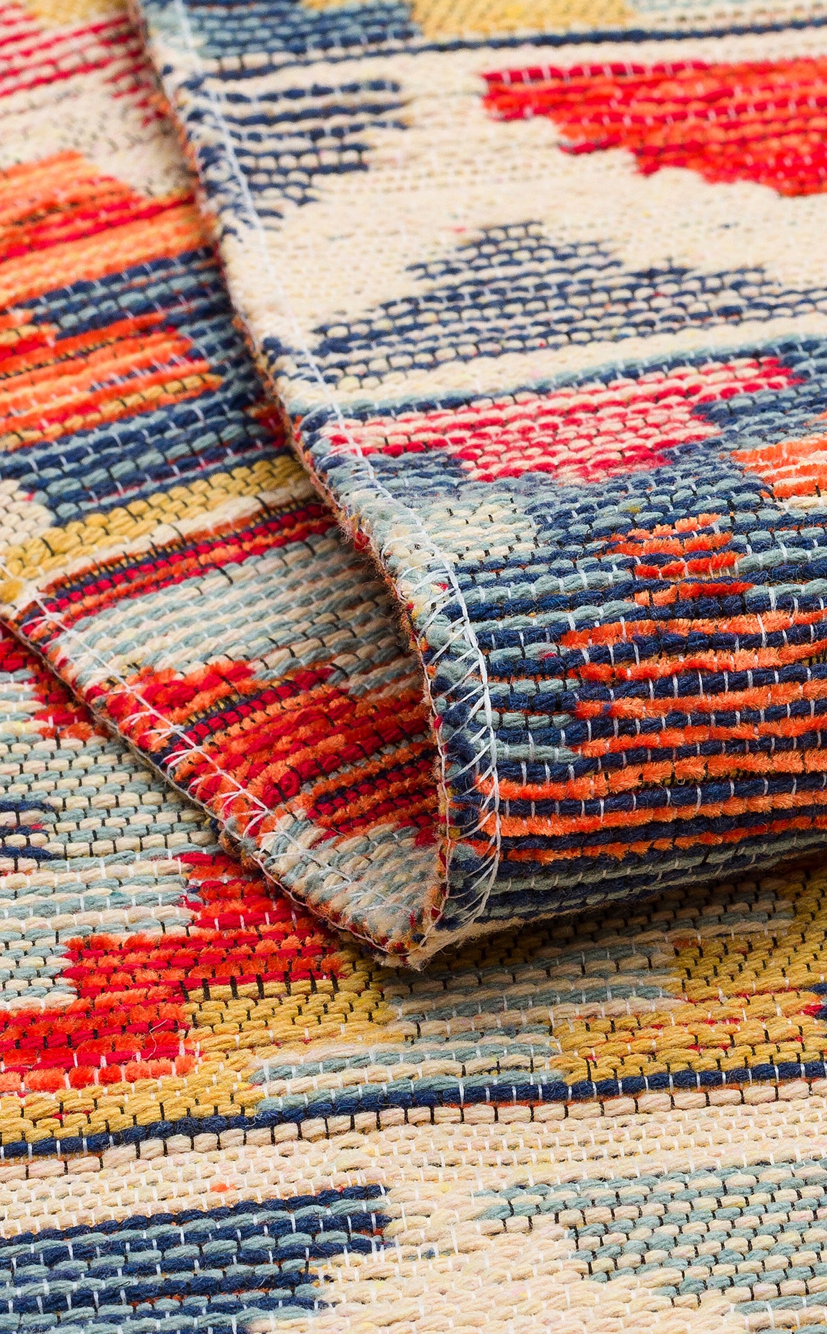 Lerva Çok Renkli Bej Etnik Geometrik Desenli Kilim – arka yüz görünümü