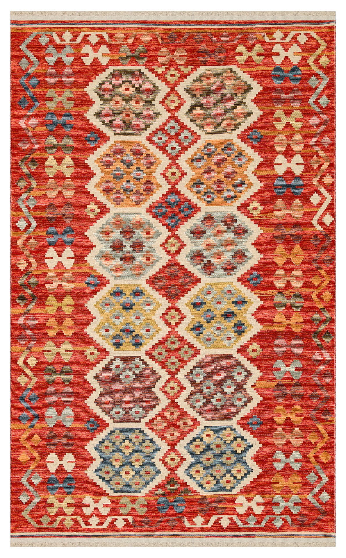 Lerva Çok Renkli Etnik Desenli Yıkanabilir Kilim