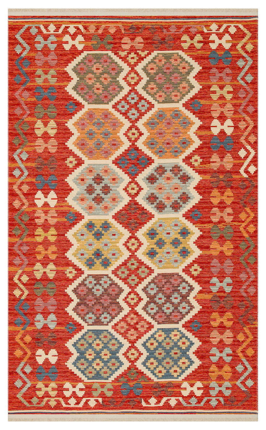 Lerva Çok Renkli Etnik Desenli Yıkanabilir Kilim
