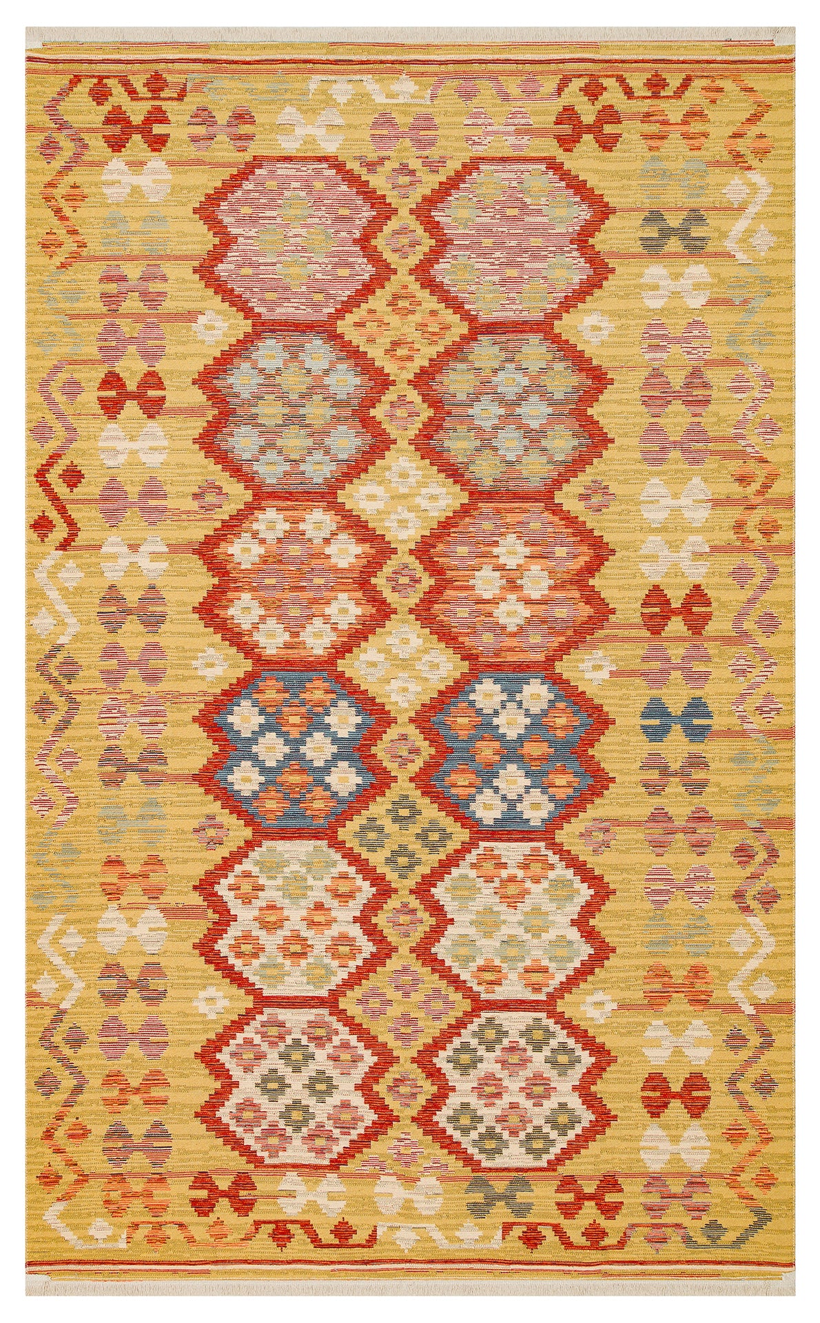 Lerva Çok Renkli Etnik Desenli Yıkanabilir Kilim – genel görünüm