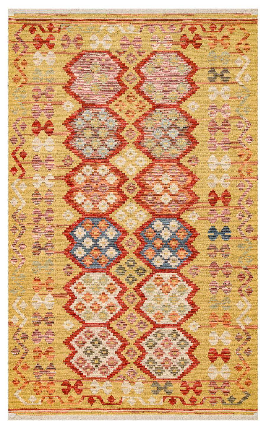 Lerva Çok Renkli Etnik Desenli Yıkanabilir Kilim – genel görünüm