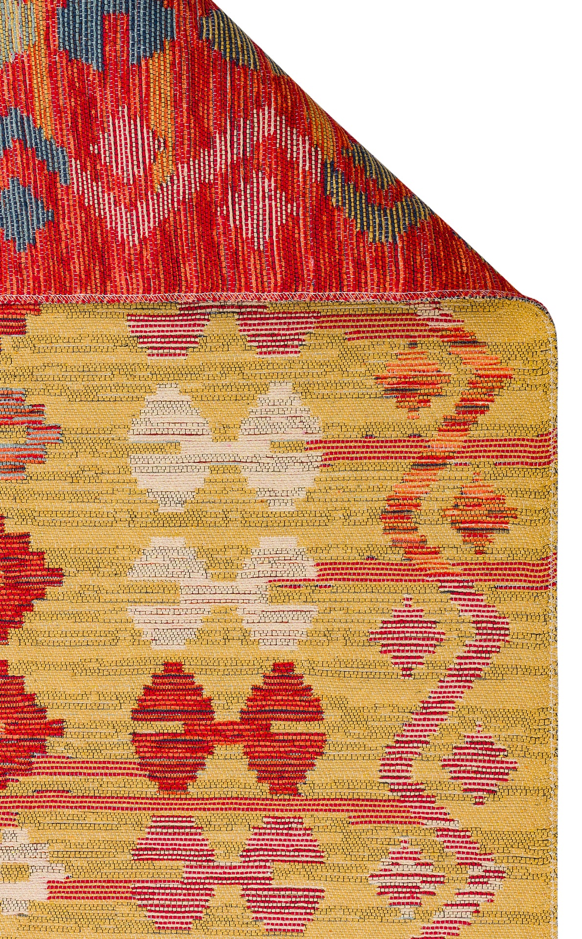 Lerva Çok Renkli Etnik Desenli Yıkanabilir Kilim – doku yakın çekim