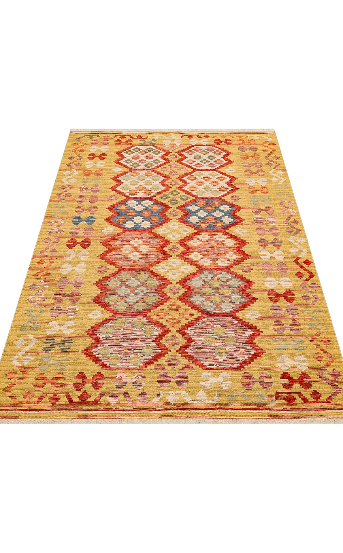 Lerva Çok Renkli Etnik Desenli Yıkanabilir Kilim – kenar detayı