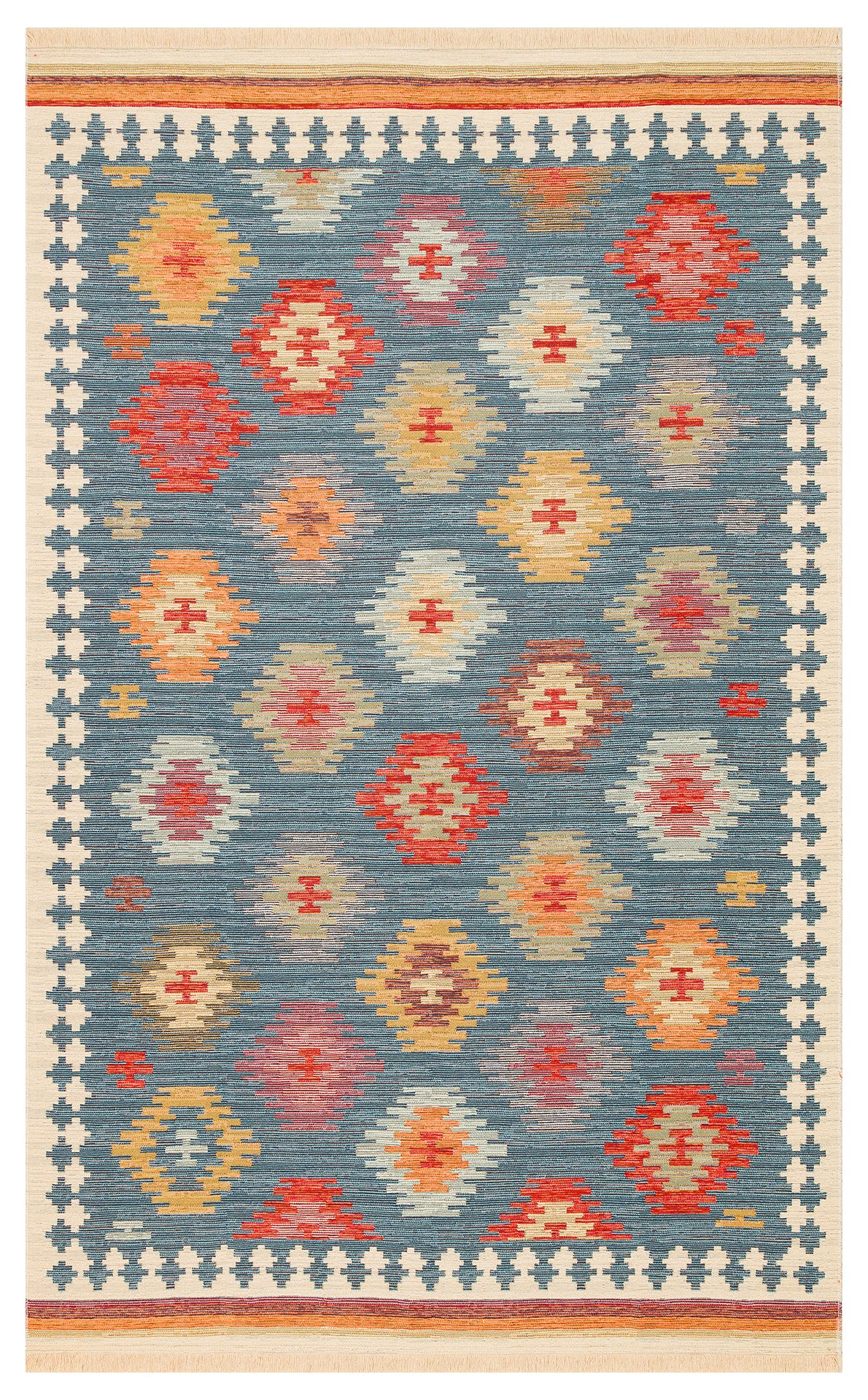 Lerva Etnik Çok Renkli Geometrik Desenli Kilim