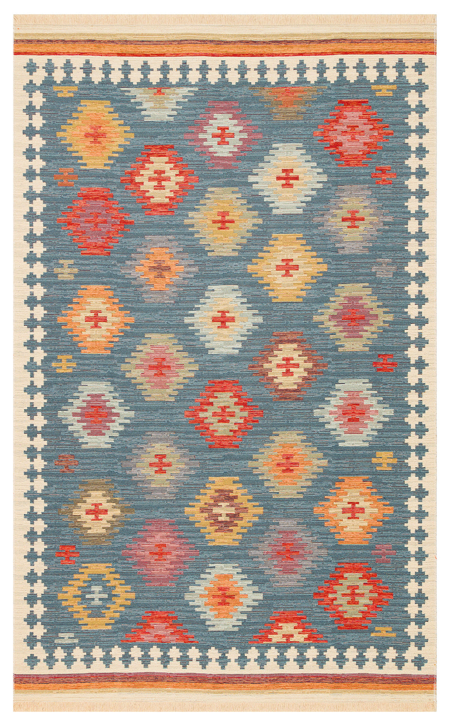 Lerva Etnik Çok Renkli Geometrik Desenli Kilim