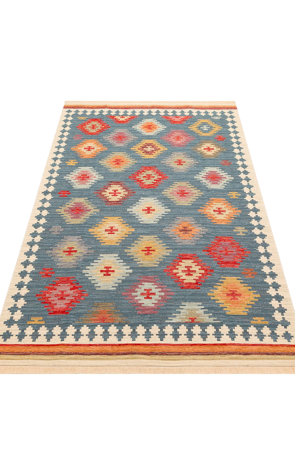 Lerva Etnik Çok Renkli Geometrik Desenli Kilim – kenar detayı