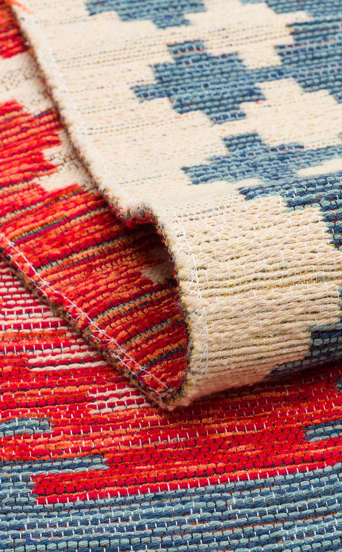 Lerva Etnik Çok Renkli Geometrik Desenli Kilim – arka yüz görünümü