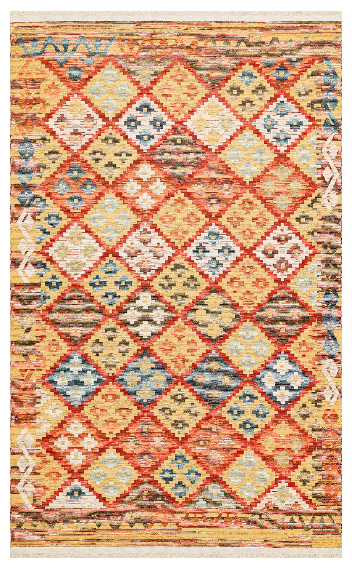 Lerva Turuncu Çok Renkli Etnik Geometrik Kilim – genel görünüm