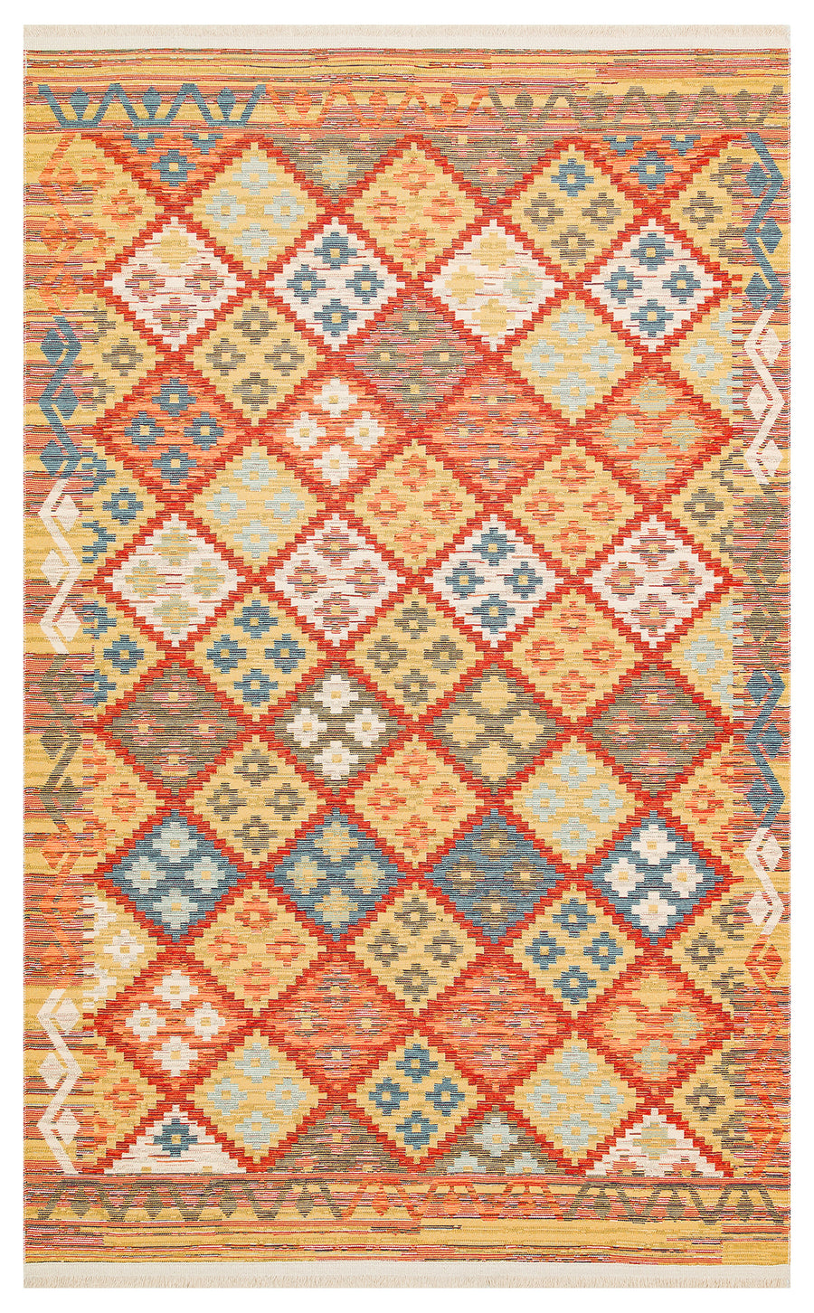 Lerva Turuncu Çok Renkli Etnik Geometrik Kilim – genel görünüm