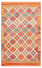 Lerva Turuncu Çok Renkli Etnik Geometrik Kilim