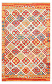 Lerva Turuncu Çok Renkli Etnik Geometrik Kilim