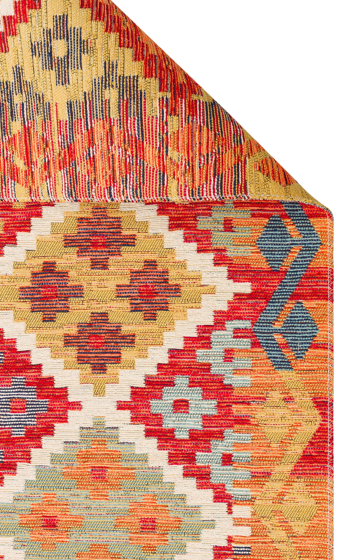 Lerva Turuncu Çok Renkli Etnik Geometrik Kilim – doku yakın çekim