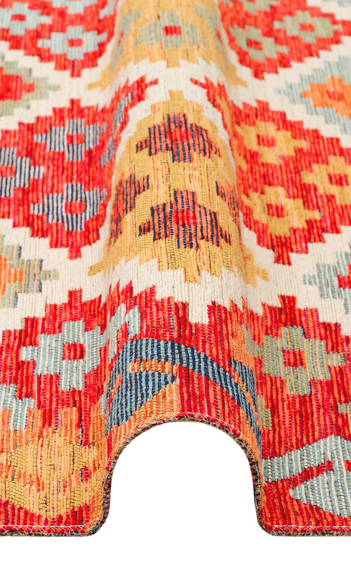 Lerva Turuncu Çok Renkli Etnik Geometrik Kilim – detay görünümü