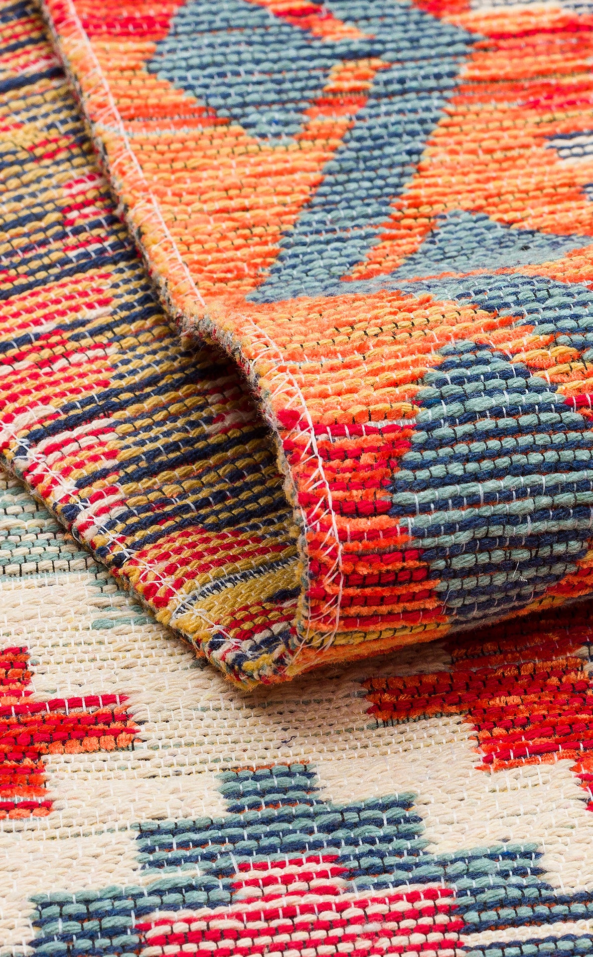 Lerva Turuncu Çok Renkli Etnik Geometrik Kilim – arka yüz görünümü