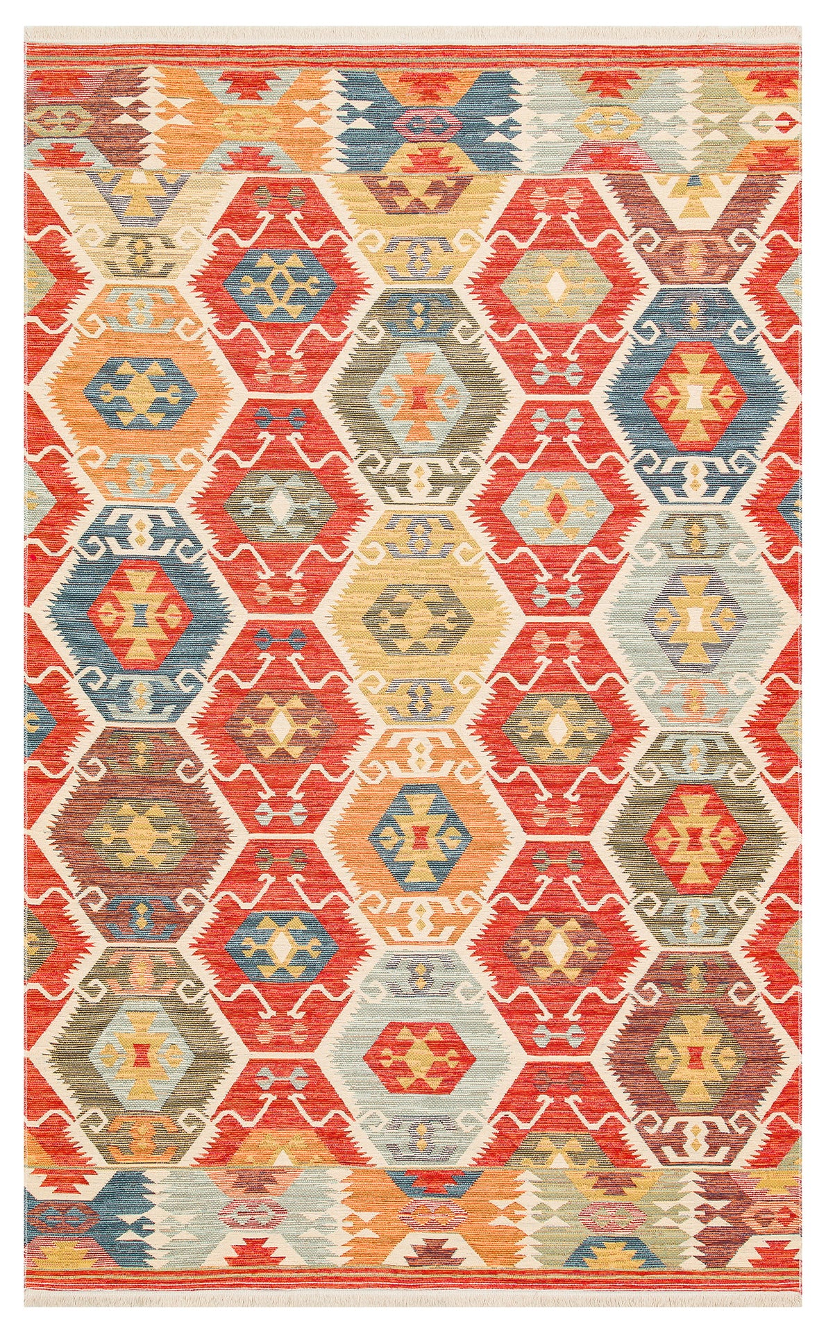 Lerva Kırmızı Etnik Çok Renkli Geometrik Kilim