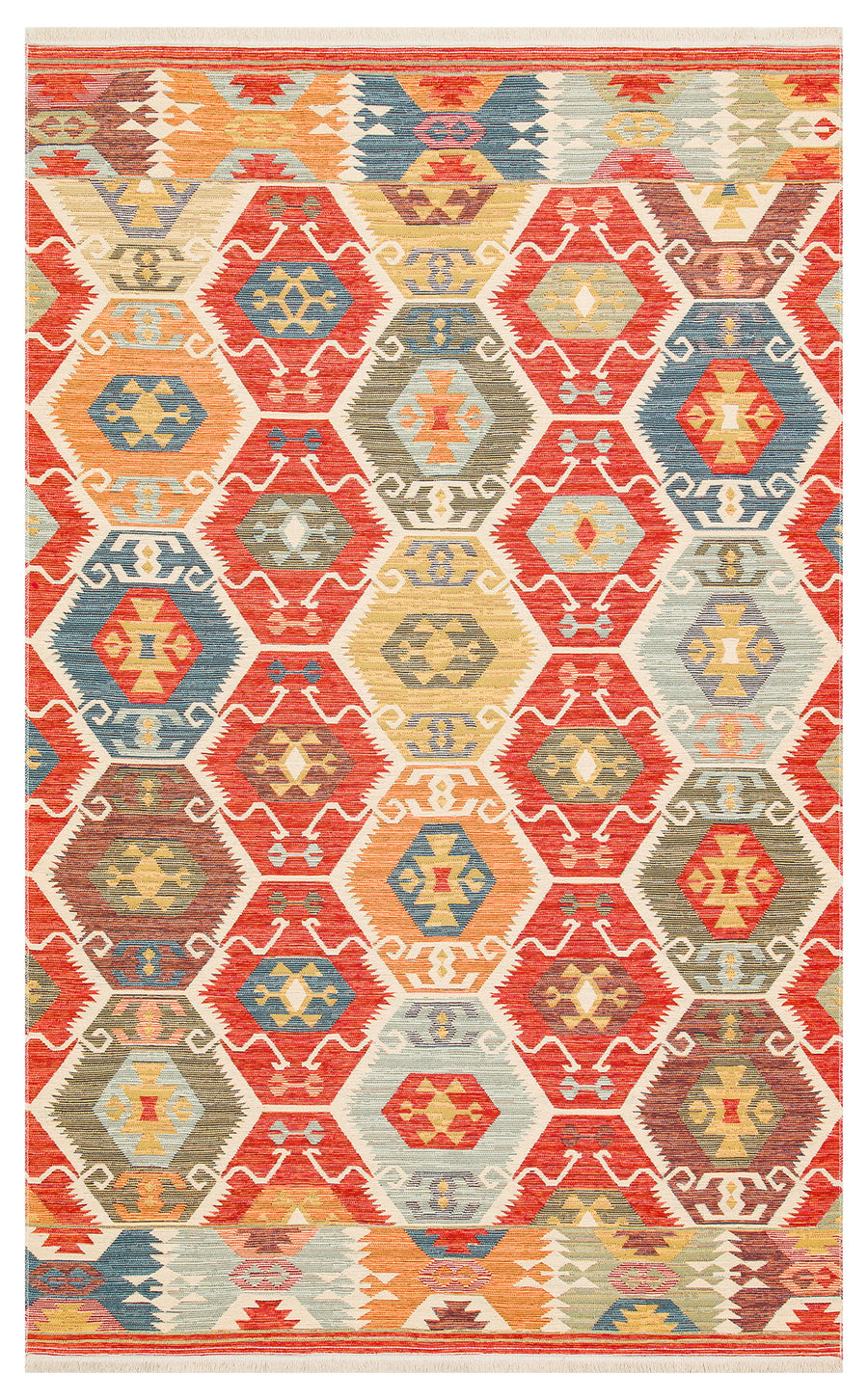 Lerva Kırmızı Etnik Çok Renkli Geometrik Kilim