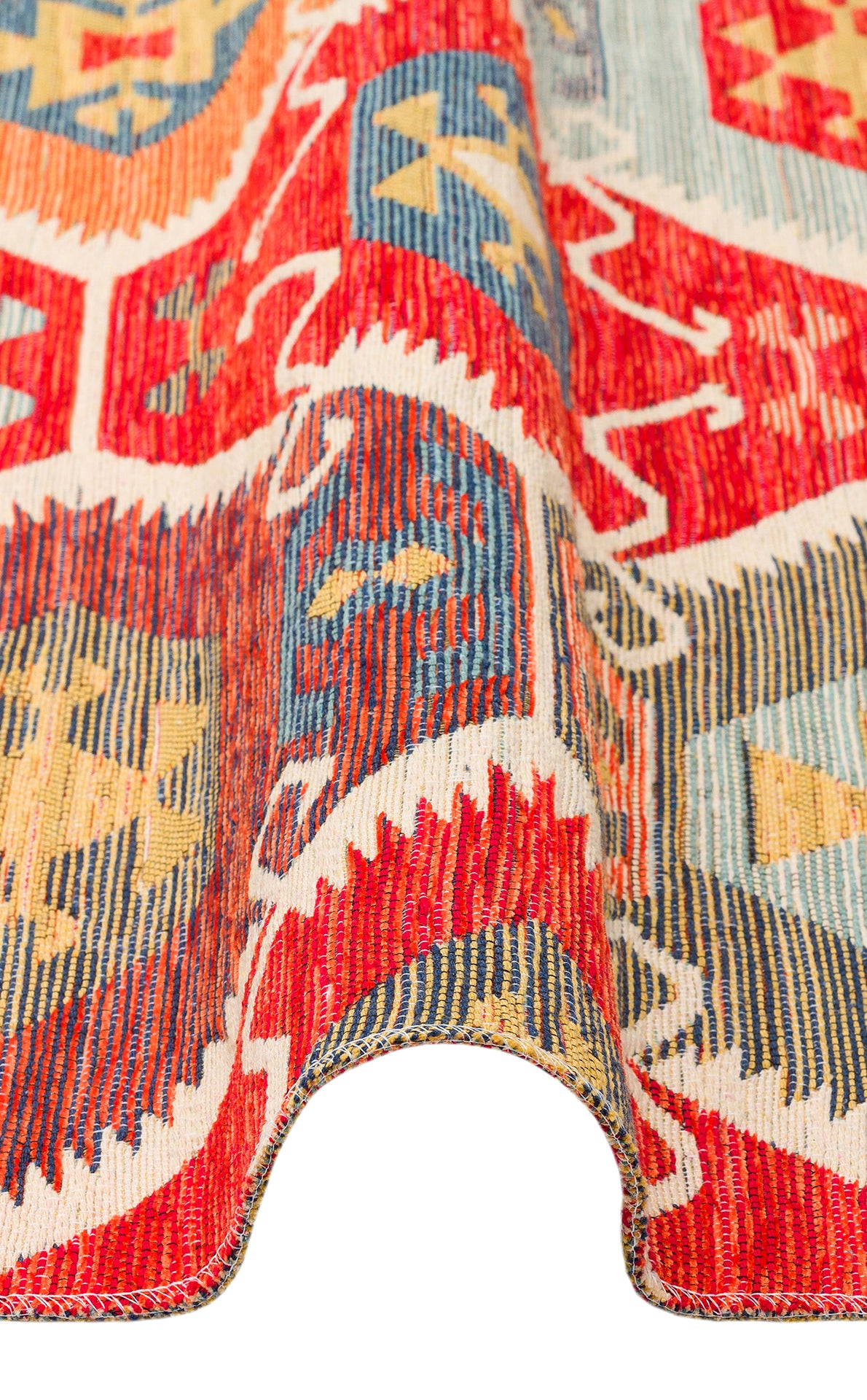 Lerva Kırmızı Etnik Çok Renkli Geometrik Kilim – detay görünümü