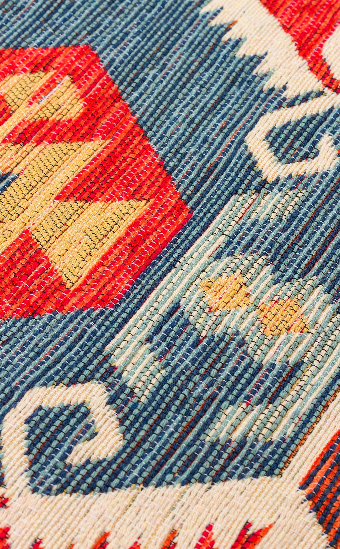 Lerva Kırmızı Etnik Çok Renkli Geometrik Kilim – mekânda kullanım