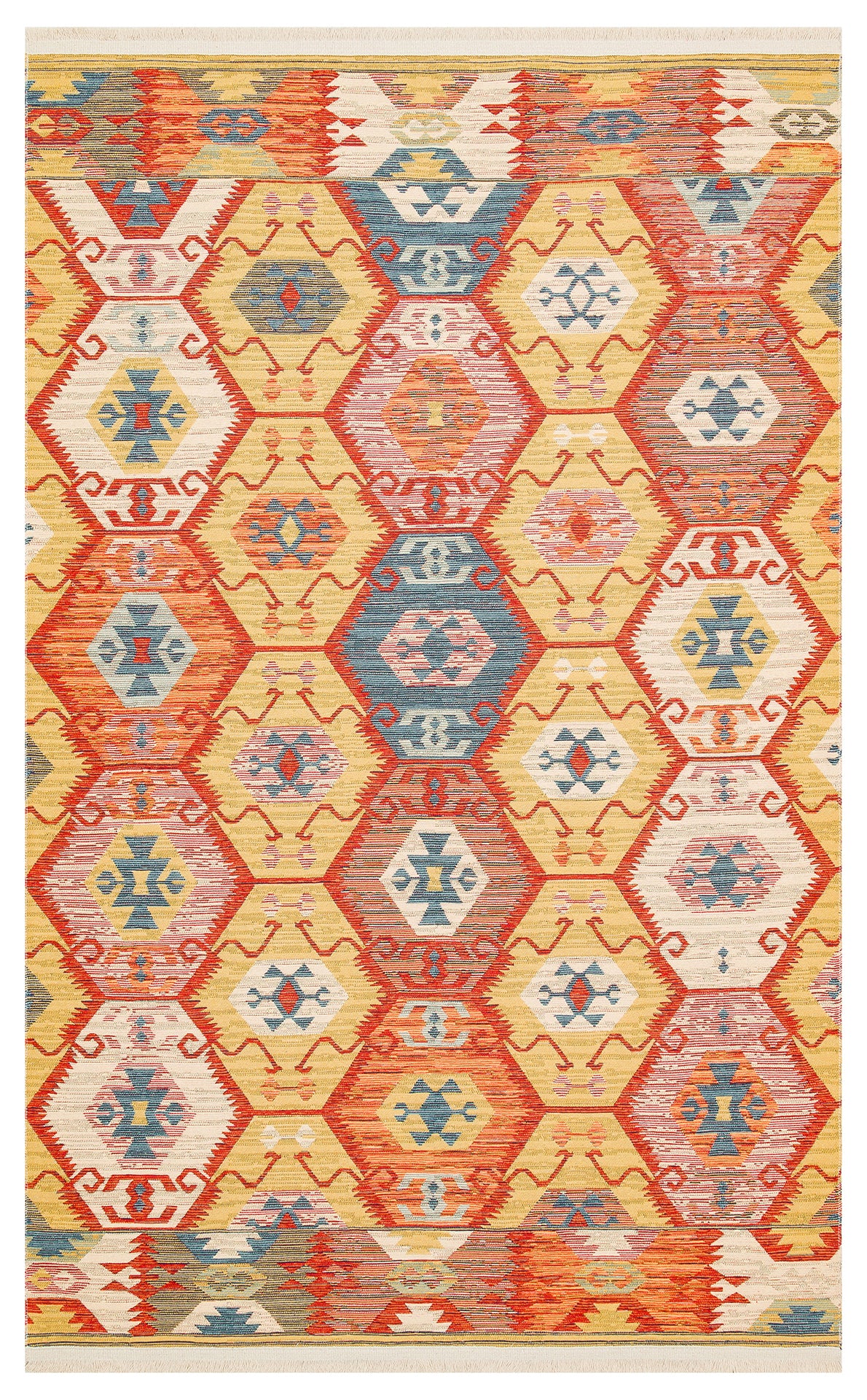 Lerva Kırmızı Etnik Çok Renkli Geometrik Kilim – genel görünüm