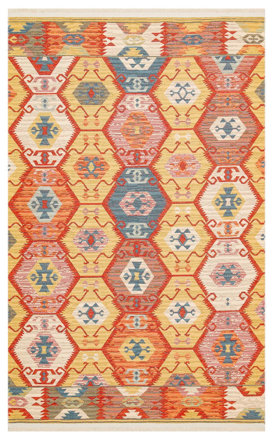 Lerva Kırmızı Etnik Çok Renkli Geometrik Kilim – genel görünüm