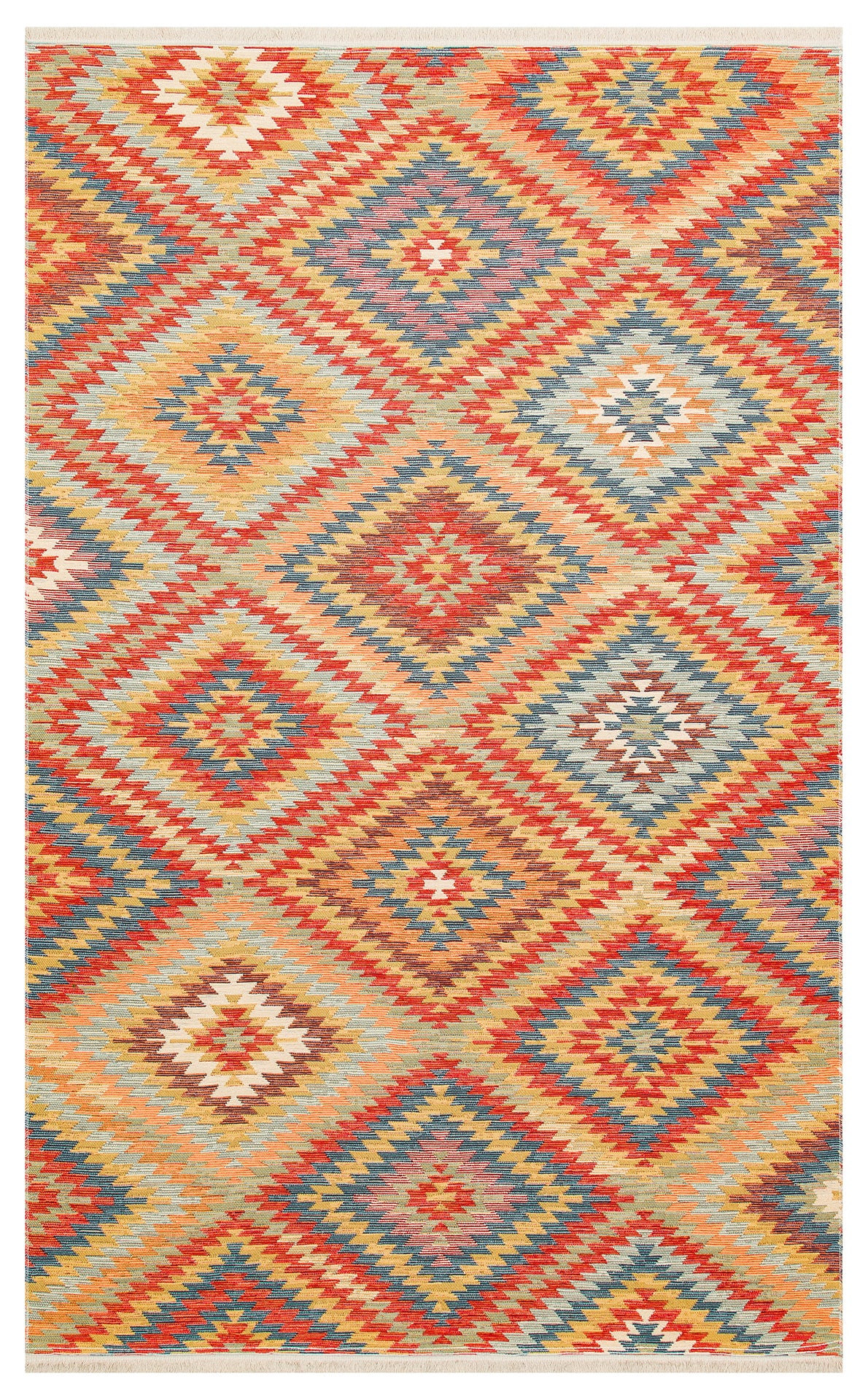 Lerva Terra Çok Renkli Etnik Desenli Kilim