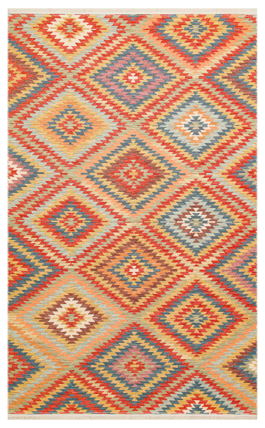 Lerva Terra Çok Renkli Etnik Desenli Kilim