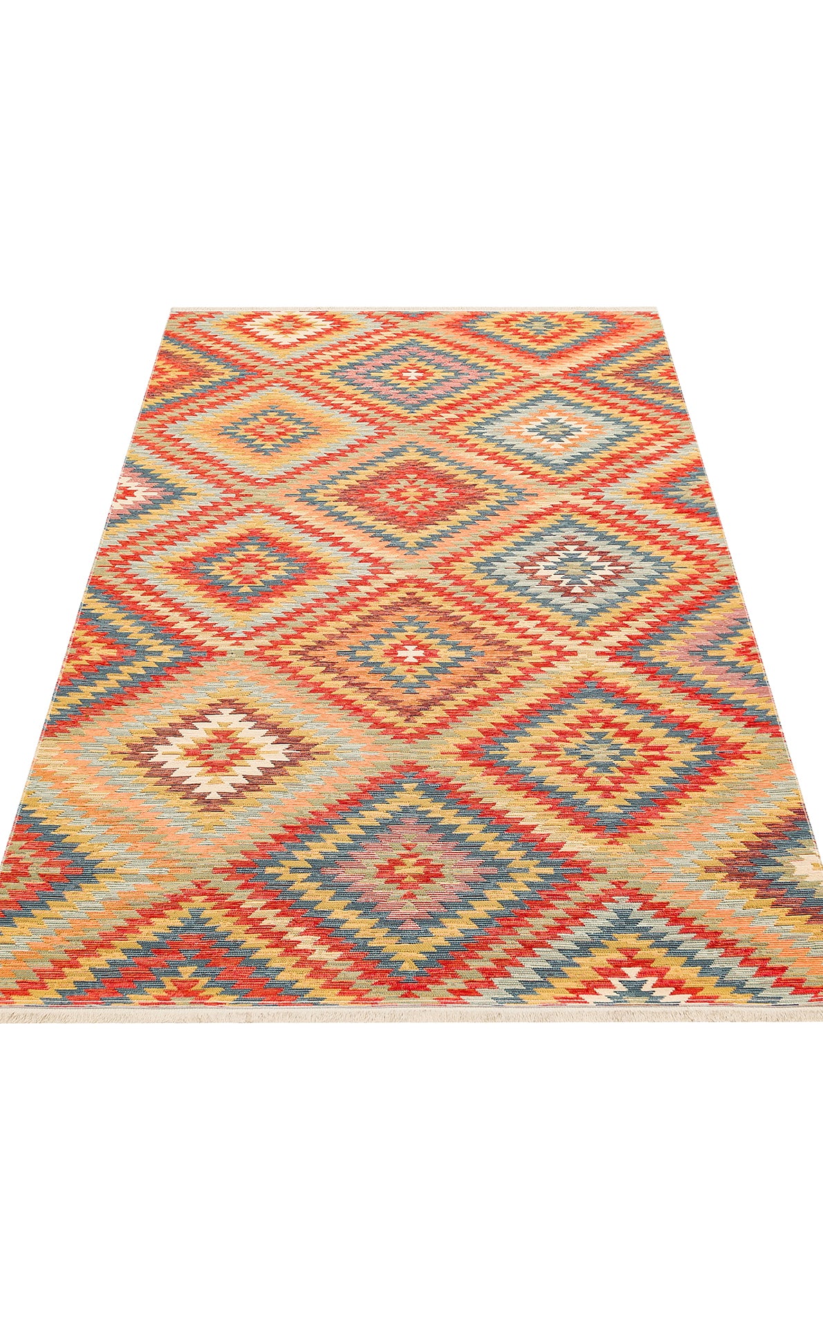 Lerva Terra Çok Renkli Etnik Desenli Kilim – kenar detayı