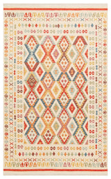 Lerva Rot Beige Ethnisch Geometrischer Waschbarer Kelim