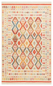 Lerva Kırmızı Bej Etnik Geometrik Desenli Yıkanabilir Kilim