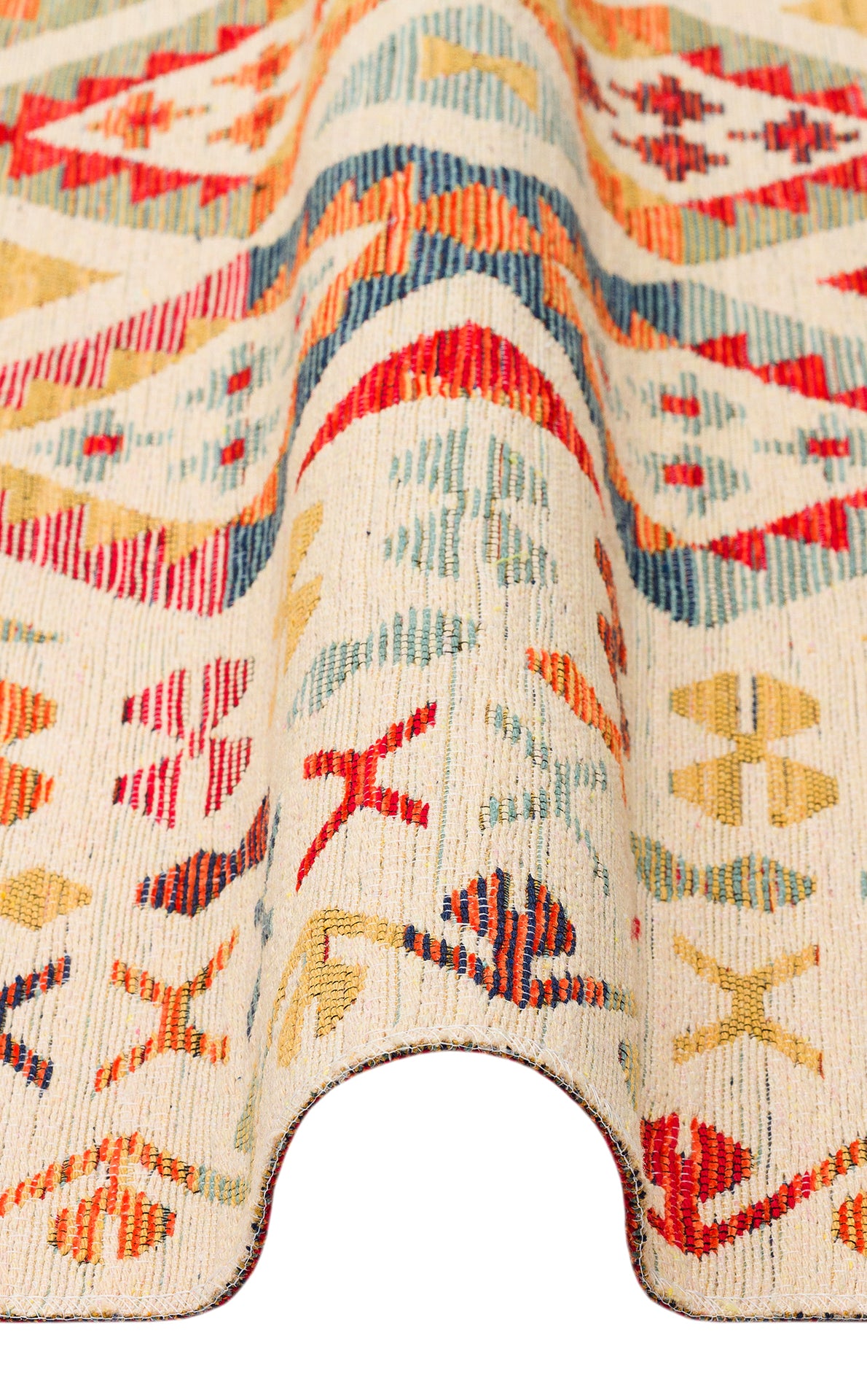 Lerva Kırmızı Bej Etnik Geometrik Desenli Yıkanabilir Kilim – detay görünümü