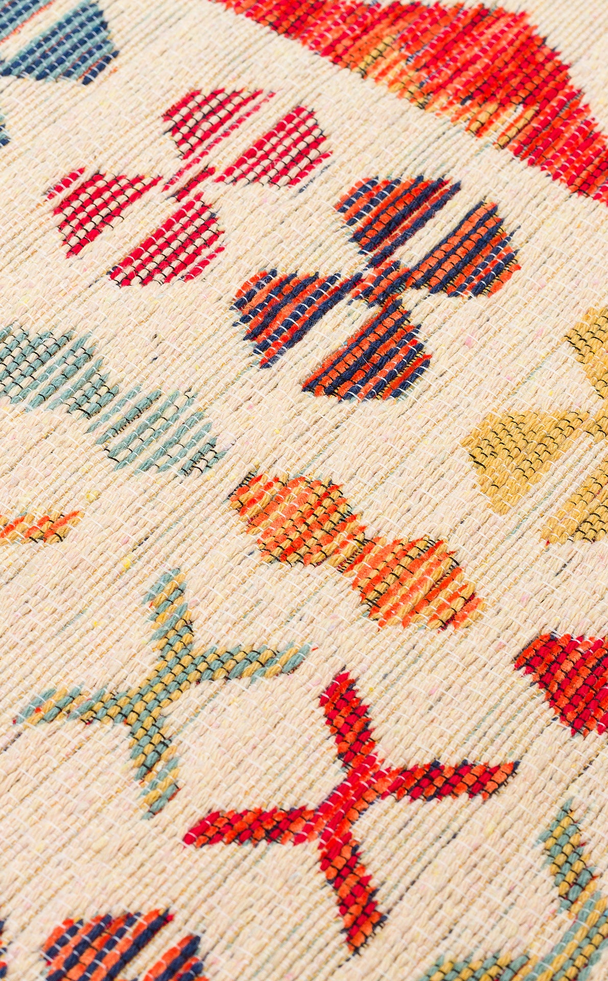 Lerva Kırmızı Bej Etnik Geometrik Desenli Yıkanabilir Kilim – mekânda kullanım