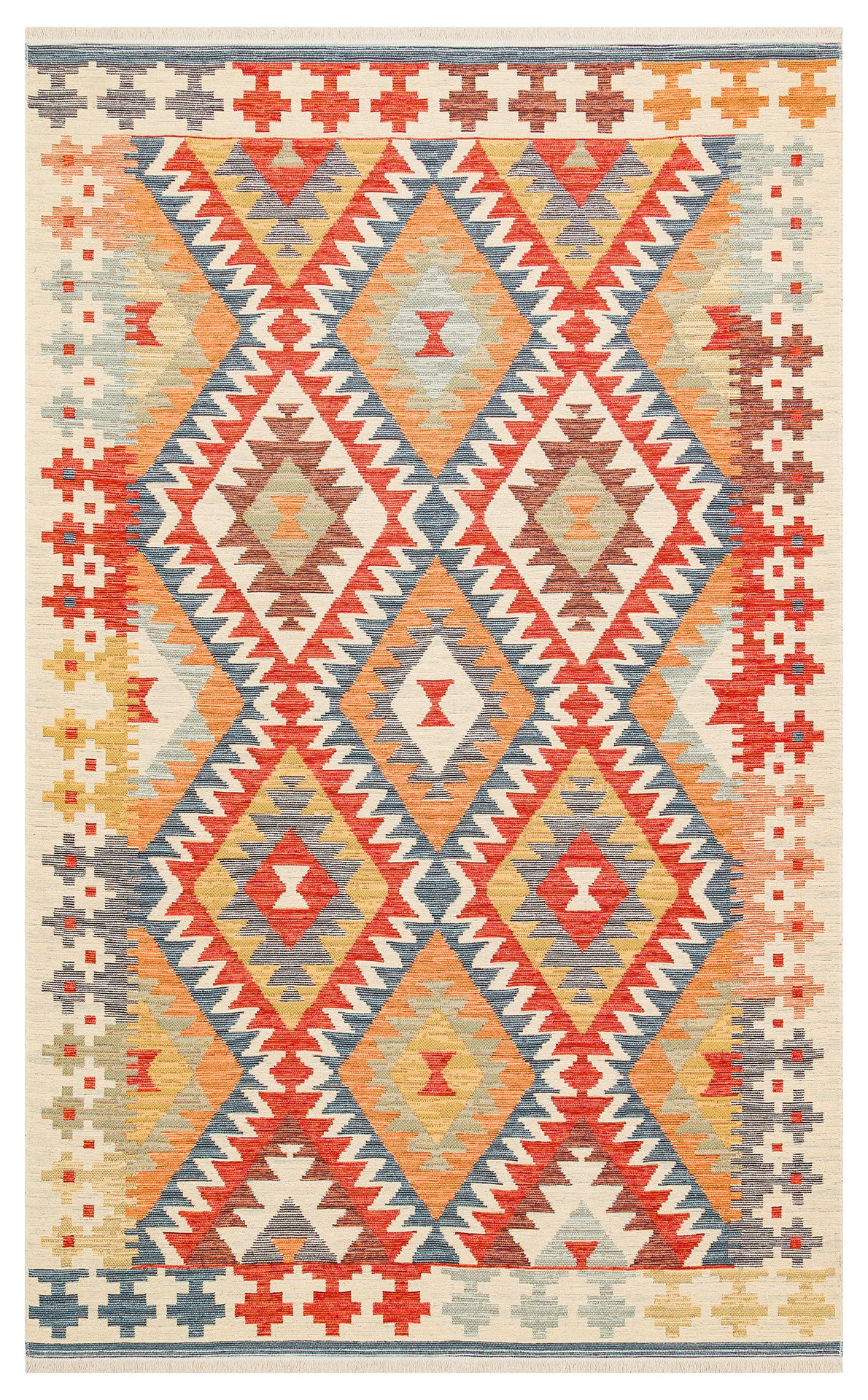 Lerva Çok Renkli Etnik Geometrik Desenli Kilim